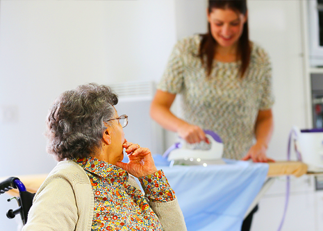 Elderly home help with ironing